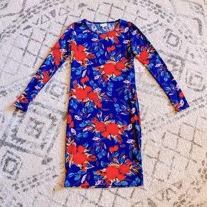 NEW NWT EASTER SPRING Floral Purple/Navy/Red Fitted Long Sleeve Dress Size S
